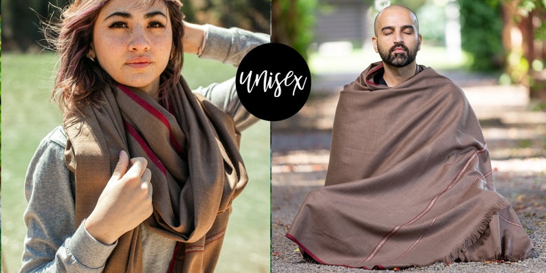 Meditation Shawl or Meditation Blanket, Wool Shawl/Wrap, Oversize Scarf/Stole, Ethically Sourced, Fair Trade. Unisex Clarity Dark Brown image 4