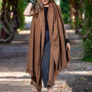 Meditation Shawl or Meditation Blanket, Wool Shawl/Wrap, Oversize Scarf/Stole, Ethically Sourced, Fair Trade. Unisex Simplicity Brown image 2