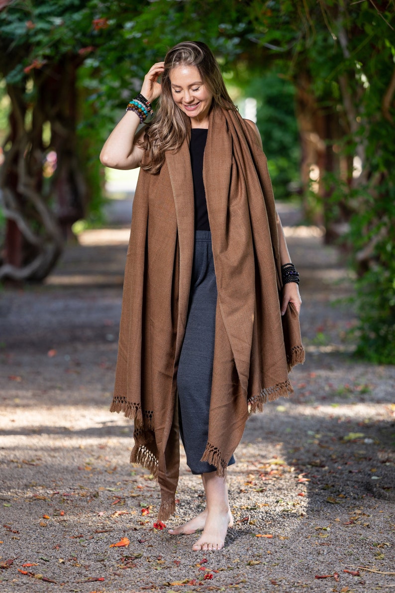 Meditation Shawl or Meditation Blanket, Wool Shawl/Wrap, Oversize Scarf/Stole, Ethically Sourced, Fair Trade. Unisex Simplicity Brown image 2