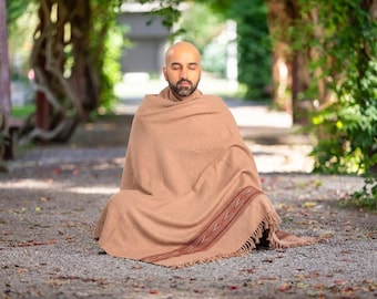 Meditation Shawl or Meditation Blanket, Exotic Shawl/Wrap, Oversize Scarf/Stole, Ethically Sourced. Unisex (Peace) Brown