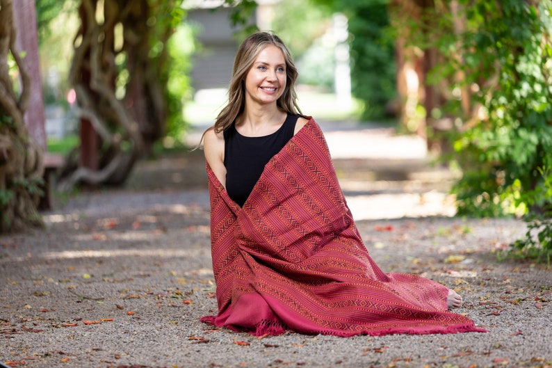 Meditation Shawl or Meditation Blanket, Exotic Shawl/Wrap, Oversize Scarf/Stole, Ethically Sourced. Unisex Life Force Pink image 1