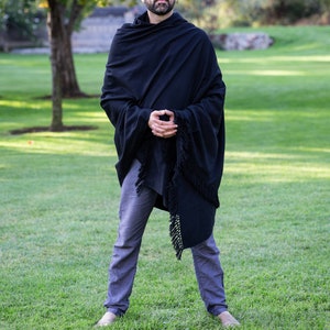 Meditation Shawl or Meditation Blanket, Wool Shawl/Wrap, Oversize Scarf/Stole, Ethically Sourced, Fair Trade. Unisex Simplicity Black image 4