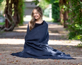 Meditation Shawl or Meditation Blanket, Wool Shawl/Wrap, Oversize Scarf/Stole, Ethically Sourced, Fair Trade. Unisex (Simplicity) Denim Blue
