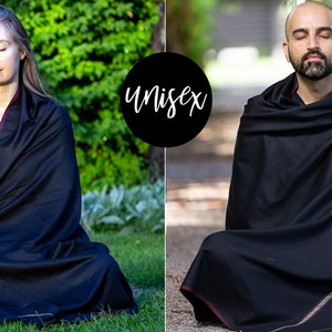 Meditation Shawl or Meditation Blanket, Wool Shawl/Wrap, Oversize Scarf/Stole, Ethically Sourced, Fair Trade. Unisex Clarity Black image 3