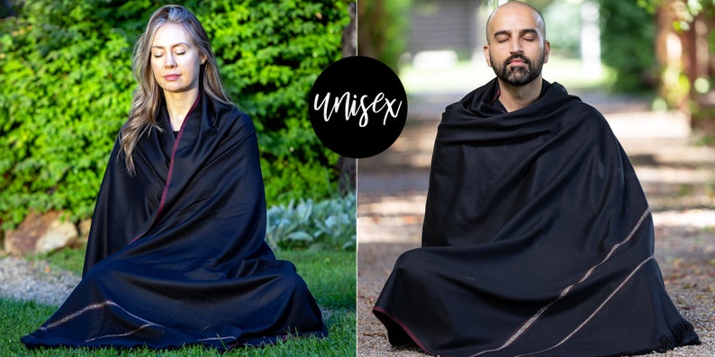 Meditation Shawl or Meditation Blanket, Wool Shawl/Wrap, Oversize Scarf/Stole, Ethically Sourced, Fair Trade. Unisex Clarity Black image 3