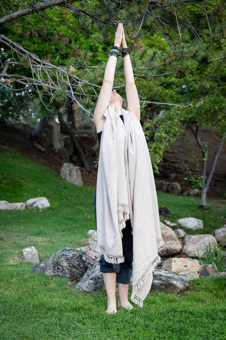 Meditation Shawl or Meditation Blanket, Wool Shawl/Wrap, Oversize Scarf/Stole, Ethically Sourced, Fair Trade. Unisex Simplicity Beige image 8