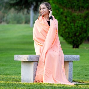 Meditation Shawl or Meditation Blanket, Wool Shawl/Wrap, Oversize Scarf/Stole, Ethically Sourced, Fair Trade. Unisex Simplicity Salmon image 3