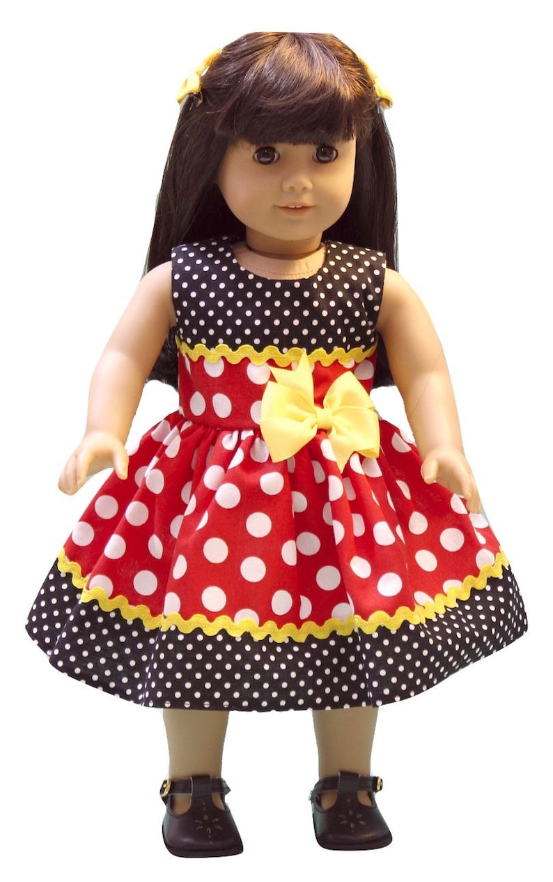 Doll Clothes Fit 18/" Dress Black White Polka Dot Fits American Girl Dolls