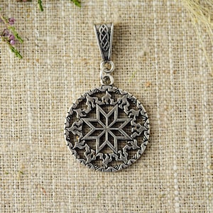 Slavic Silver Plated Vedic Amulet Alatyr Talisman  Pendant Necklace