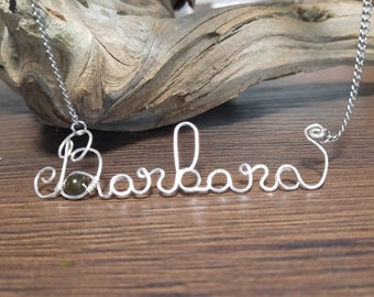 Customer Wire Name Necklace Personalised Silver Plated wire and stainless steel chain