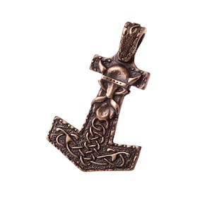 Thor&#39;s Hammer Mjolnir necklace, silver bronze Viking pendant, Scandinavian jewelry, pagan amulet