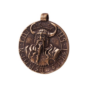 God Odin pendant with raven horns, pagan Viking jewelry, Thor necklace, protection amulet, Norse mythology