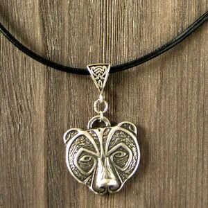 Bear head silver pendant, norse Celtic pagan necklace, wildlife animal jewelry, Ursus grizzly, protection amulet