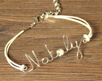 Zilverdraad Aangepaste Naam belettering Armband Gepersonaliseerd met stenen geboorte