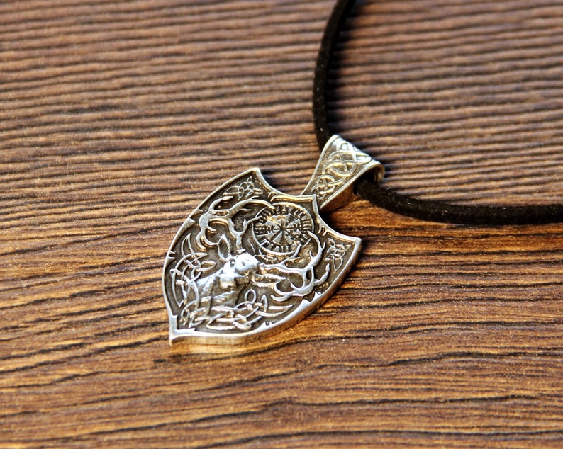 Valhalla viking necklace Sterling Silver Deer antler animal pendant pagan Celtic woodland jewelry Scandinavian magic protection talisman