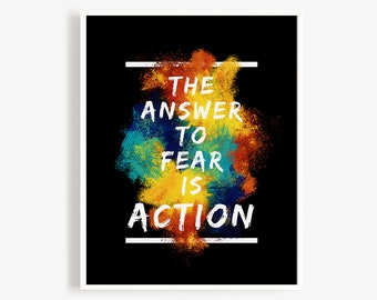 Answer to Fear is Action Bright Modern Colorful Motivational Quote Poster