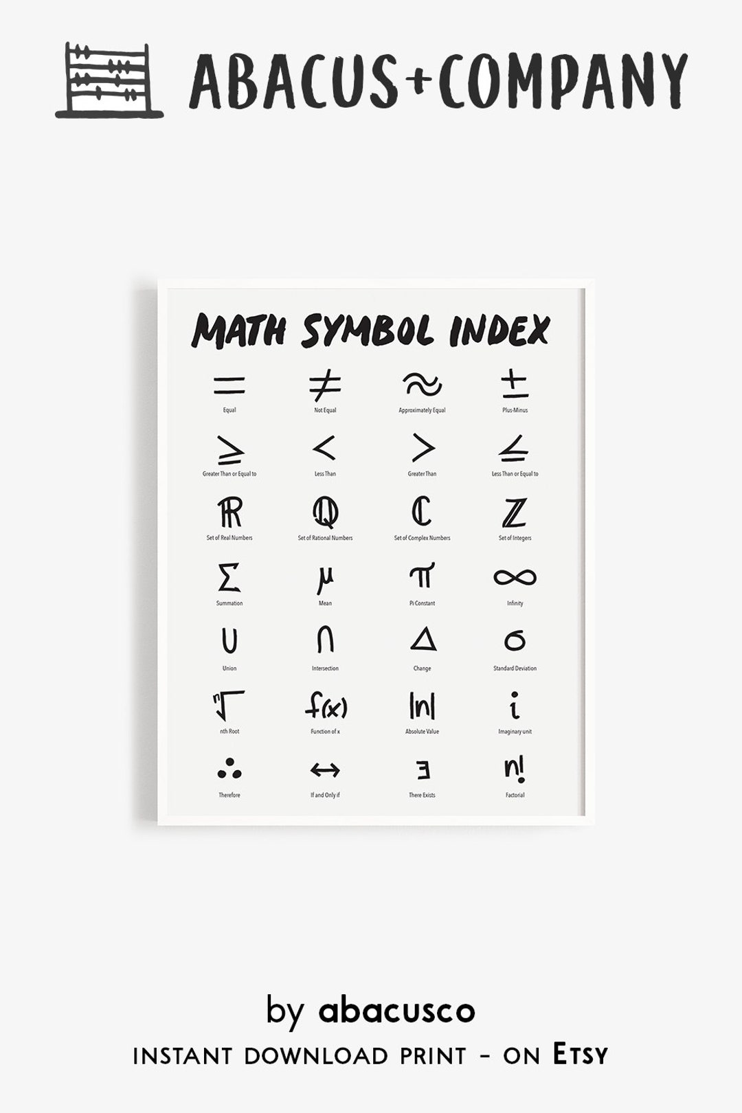 Math Symbol Index Poster for Classrooms & Teachers | Instant Download ...