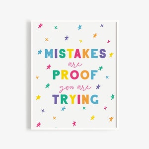 Colorful Mistakes are Proof You are Trying Modern Classroom Poster