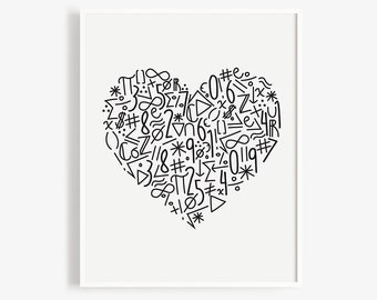 Math Symbol Heart Poster | Math Classroom Decor, Instant Download, Teacher Printable, for all those that love math