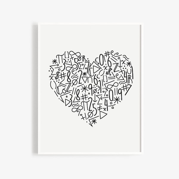 Math Symbol Heart Poster | Math Classroom Decor, Instant Download, Teacher Printable, for all those that love math