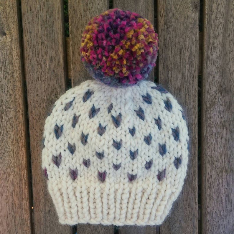 Custom tiny heart hat,fair isle beanie with faux fur pom,faux fur pom beanie slouch heart hat heart hat,custom winter beanie,women/'s hat