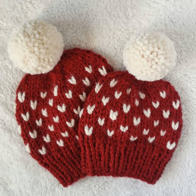 Custom tiny heart hat,fair isle beanie with faux fur pom,faux fur pom beanie slouch heart hat heart hat,custom winter beanie,women/'s hat