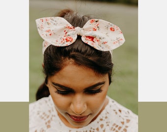 Floral Bow Headband | Stretchy Cotton Wide Headband