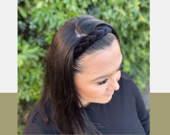 Black Velvet Braided Headband | Handmade Elastic Hair Accessory