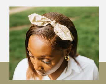 Green Floral Bow Headband | Handmade Cotton, Stretchy Boho Style