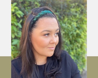 Handmade Emerald Green Braided Velvet Headband