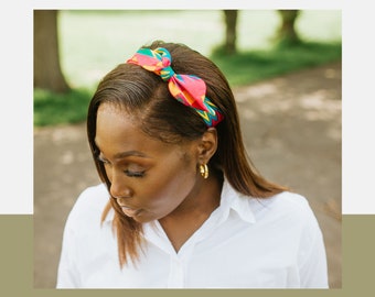 Kente Fabric Bow Headband | West African Print, Pink Headband