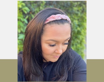 Pink Crushed Velvet Braided Headband | Handmade Fabric Headband