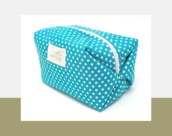 Teal Polka Dot Cosmetic Bag | Handmade West African Print Box Pouch