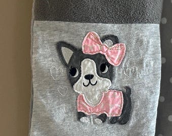 Frenchie terrier theme scarf, dog lover, repurposed sweatshirt, flannel fleece