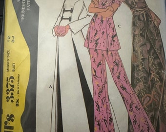 Vintage 1970's McCall's 3375 Tunic and Pants Sewing Pattern Size 12 Bust 34