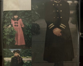 Größen 12-14 Mädchen Stehkragen Doppel Brust Prinzessin Naht Knöchel Länge Mantel & Baskenmütze Hut Schnittmuster - Vogue 8864