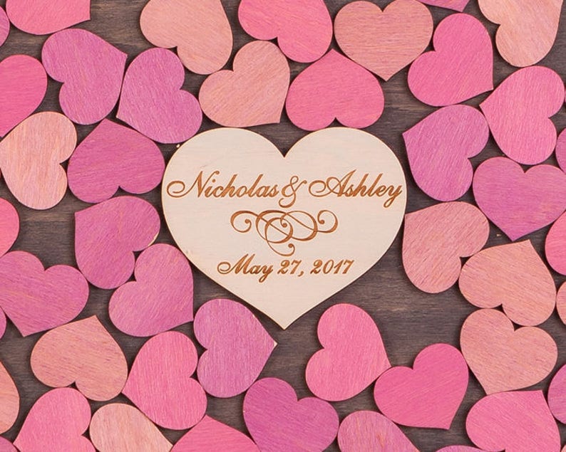 3d Wedding guestbook Alternative Drop box Wedding guest book Custom Drop Top Guest Book Wedding Wishes Box Guestbook Frame Wood Hearts PINK