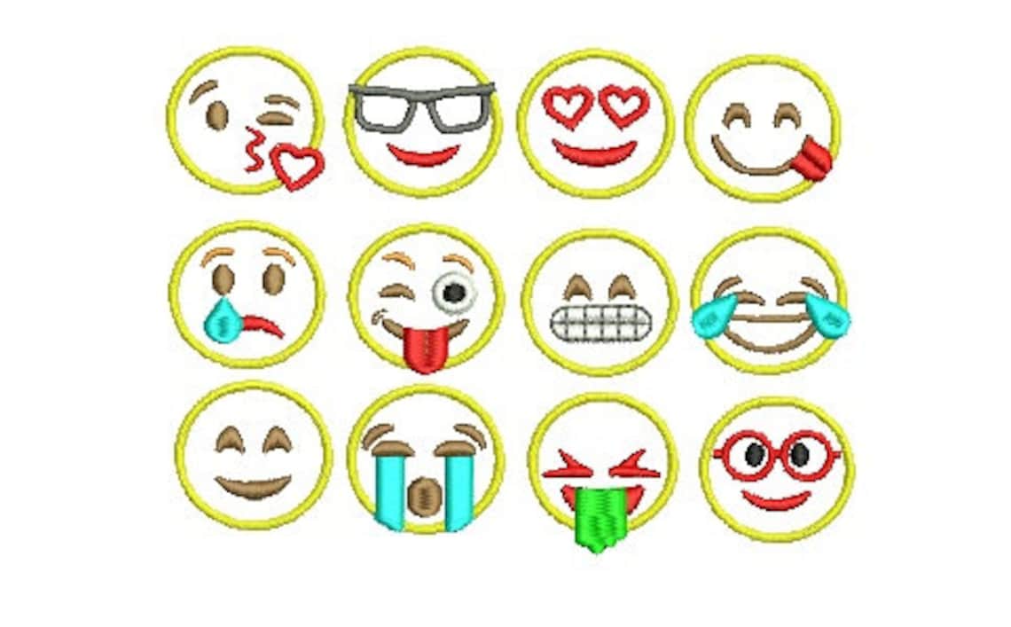 Emoji Applique EMBROIDERY Emoticon Love Heart Eyes Smile Cry Etsy