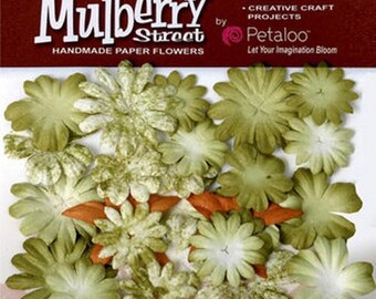 12 blossoms PETALOO STREET green MULBERRY paper flowers