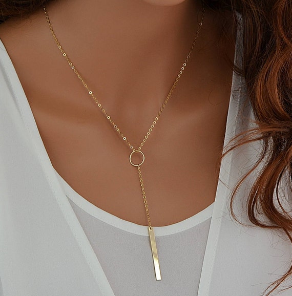 Y Necklace Gold Y Drop Necklace Lariat Vertical Bar Etsy