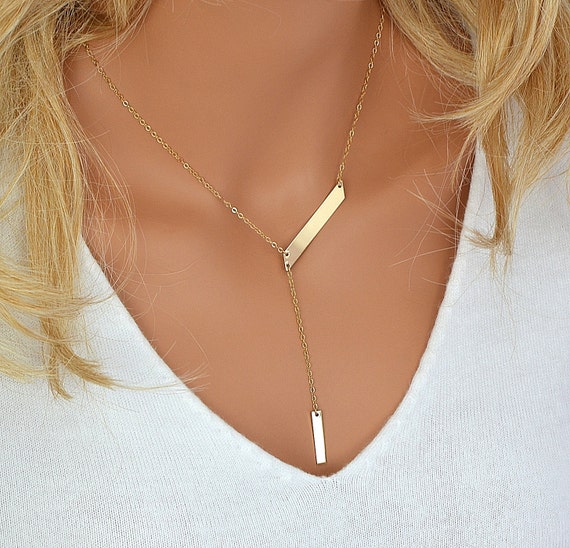 Personalized Y Necklace Gold Y Necklace Simple Engraved Drop Etsy