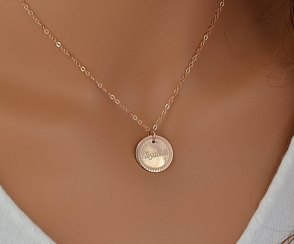 Name Disc Necklace Monogram Necklace Initial Disc Engraved Etsy