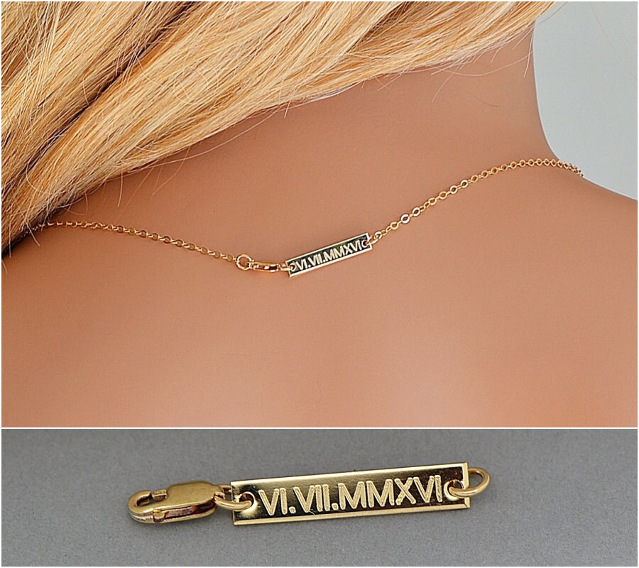 Gold Tag Necklace Personalized Tiny Bar Tag Engraved Etsy