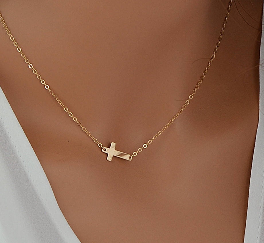 Dainty Cross Necklace Gold Cross Necklace Delicate Necklace Etsy
