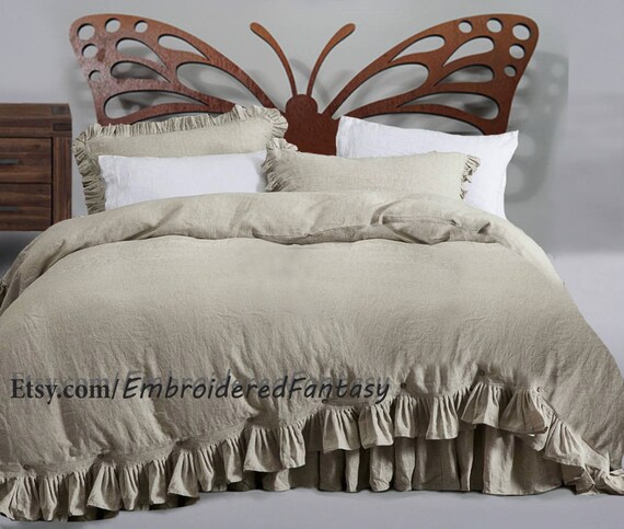 Frilled Linen Duvet Natural Bedding Organic Bedding Natural Etsy