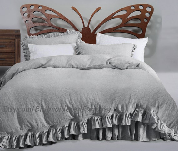 Gray Linen Duvet Shabby Chic Duvet Linen Comforter Bed Cover Etsy