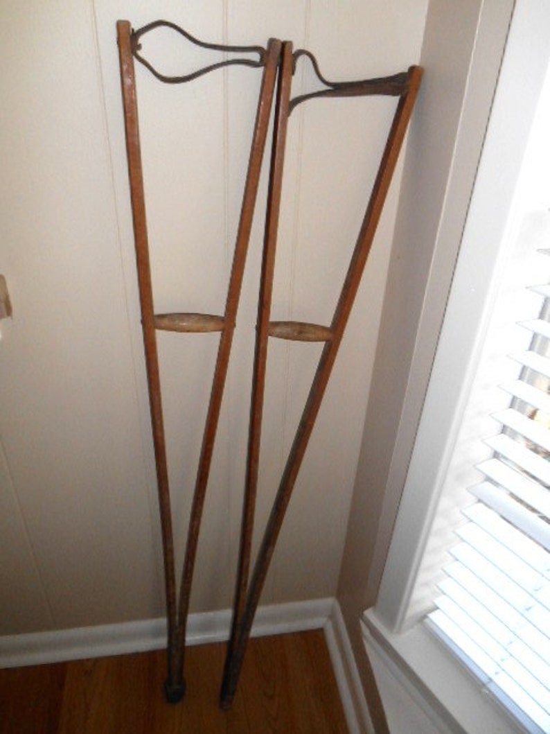 Vintage Wood Crutches with leather straps Etsy