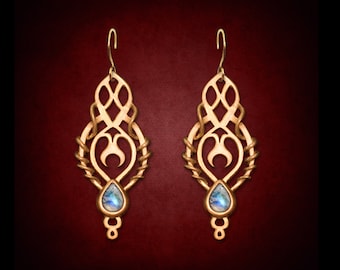 Swirly Moon Shrine Earrings: Gold Plated Gemstone Jewelry