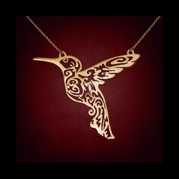 Mother Hummingbird, humming bird necklace, humming bird gold, humming bird jewelry, humming bird pendant, bird gold necklace, bird pendant
