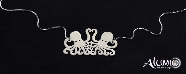 Couple necklace Octopus jewelry sea animal charm Entangled alumio Octopus necklace silver Octopus Octopus art Octopus pendant